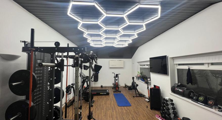 LED lighting installed in a home gym by Bowen Electrical Cardiff
